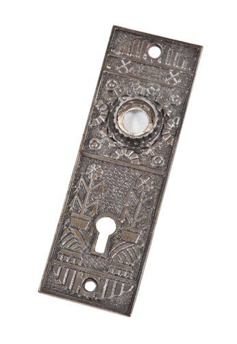 original early 20th century antique american ornamental cast iron "magnolia" pattern interior residential passage door backplate with oil-rubbed bronze finish