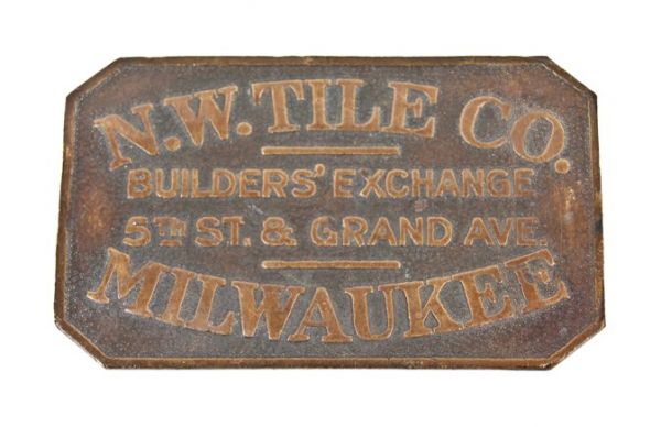 rare original c. late 19th century single-sided flush mount cast bronze northwestern tile company sidewalk plaque with nicely aged surface patina 