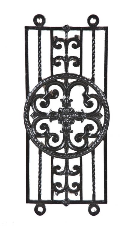 original and intact late 1920's american antique black enameled ornamental cast iron spanish revival style sheridan theater interior lobby staircase baluster panel