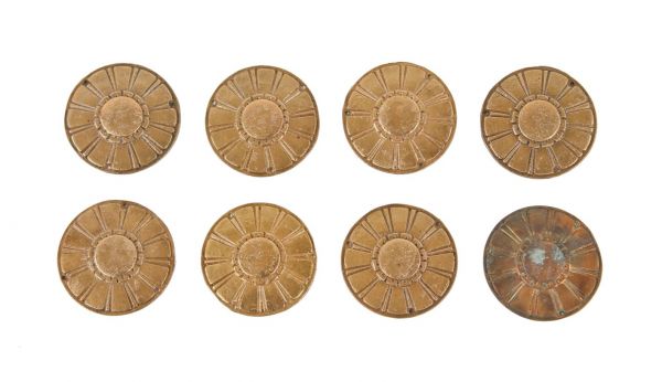group of eight matching original late 1920's cook county criminal courts building ornamental cast bronze exterior jury box flush mount rosettes or medallions 
