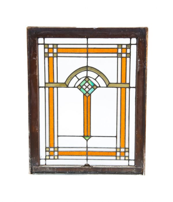 largely intact american vintage prairie style chicago bungalow leaded art glass residential window accentuated with gold leaf sandwich glass 