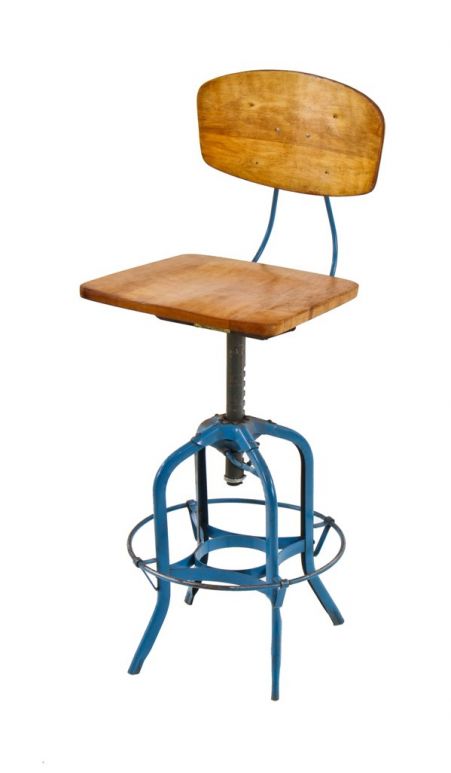 highly sought after vintage american industrial pressed and folded steel "uhl art steel" toledo stool with fully functional clutch lever