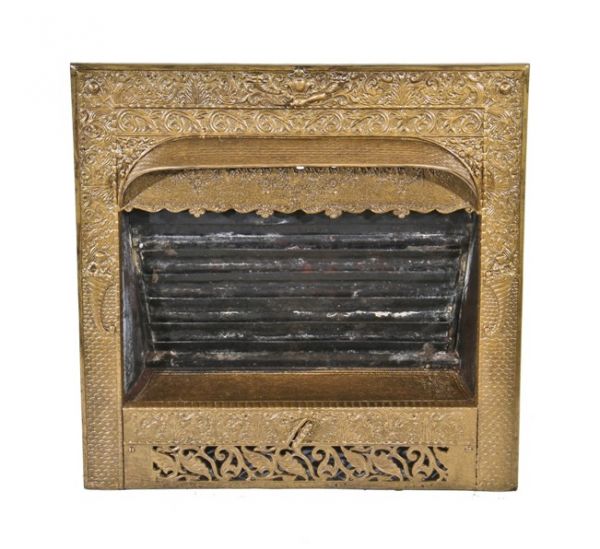 highly desirable and completely intact 19th century american victorian era ornamental cast iron metallic gold enameled dawson residential fireplace grate