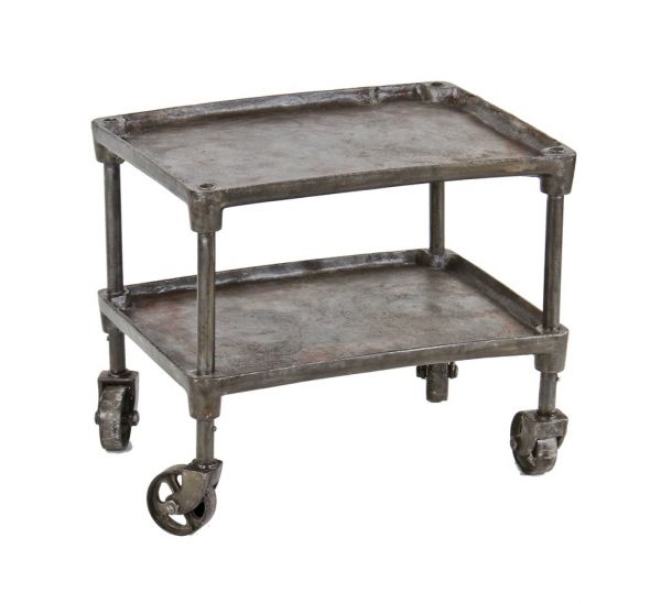 heavy-duty c. early 20th century american vintage industrial two-tier refinished cast iron factory tool & die mobile cart with oversized spoked casters