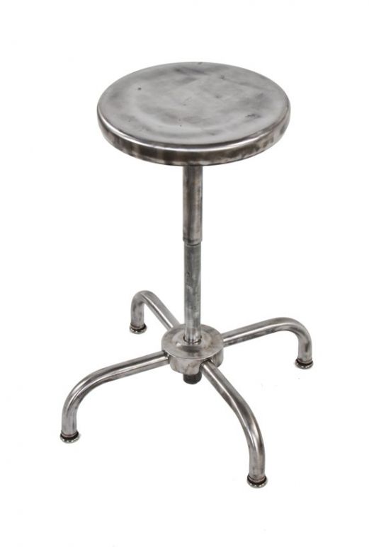 single highly desirable refinished american industrial late 1940's fully adjustable telescoping "adjustrite" four-legged tubular steel factory stationary stool 