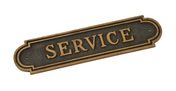 original and remarkably intact c 1920's flush mount single-sided antique american salvaged chicago interior noel bank building "service" cast bronze plaque with fine lettering