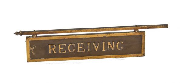 original c. 1920's double-sided downtown chicago hotel "receiving" two-tone cast bronze wall-mount flange or hanging sign with finely turned finial