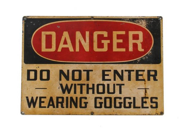 single-sided oversized depression era antique industrial "do not enter" die cut steel factory danger sign with baked enameled finish
