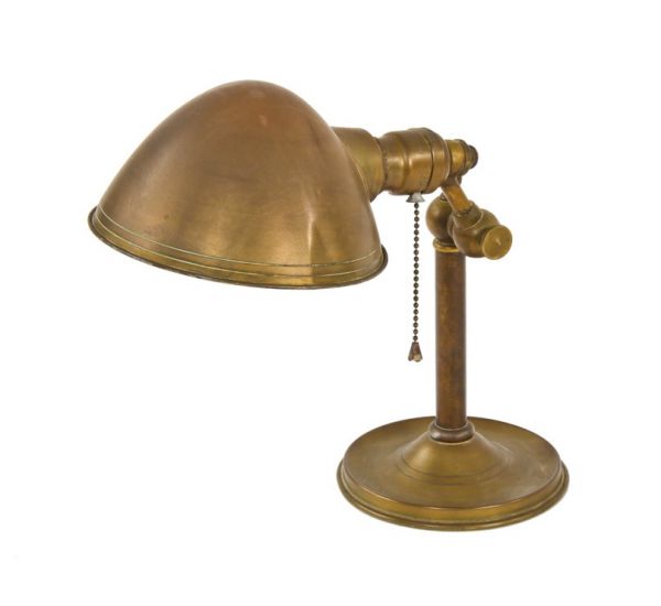 original c. 1915-20 antique american fully adjustable darkened yellow brass metal table or desk lamp with patented parabola-shaped shade