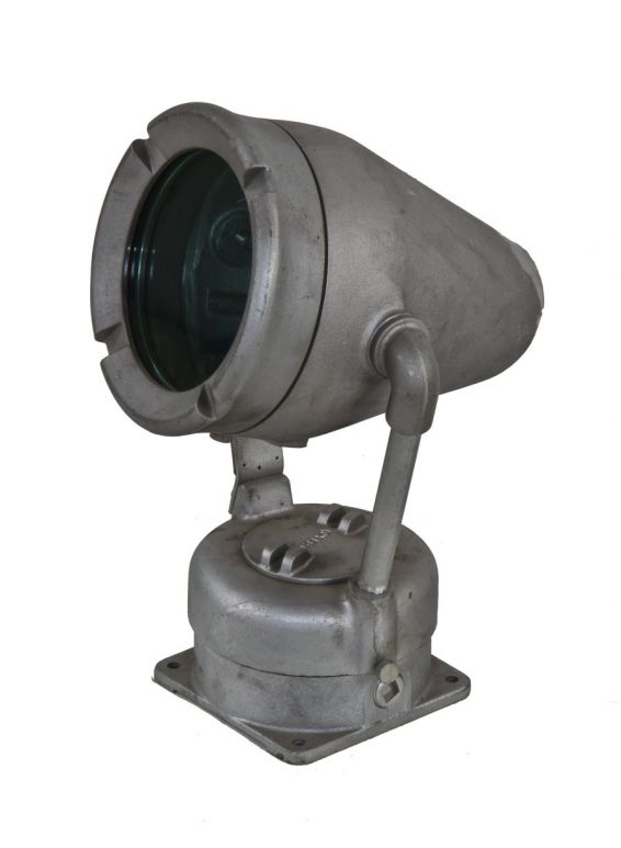 heavy duty cast aluminum and steel "explosion proof" adjustable gunship gray "floodlighting" projector with tinted impact-resistant glass lens