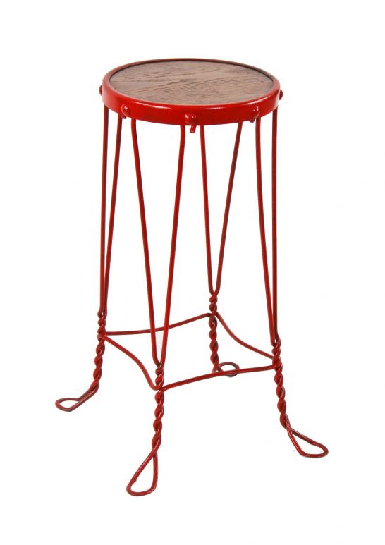 late 19th or early 20th century american antique four-legged ice cream parlor twisted wire stool with varnished oat wood seat