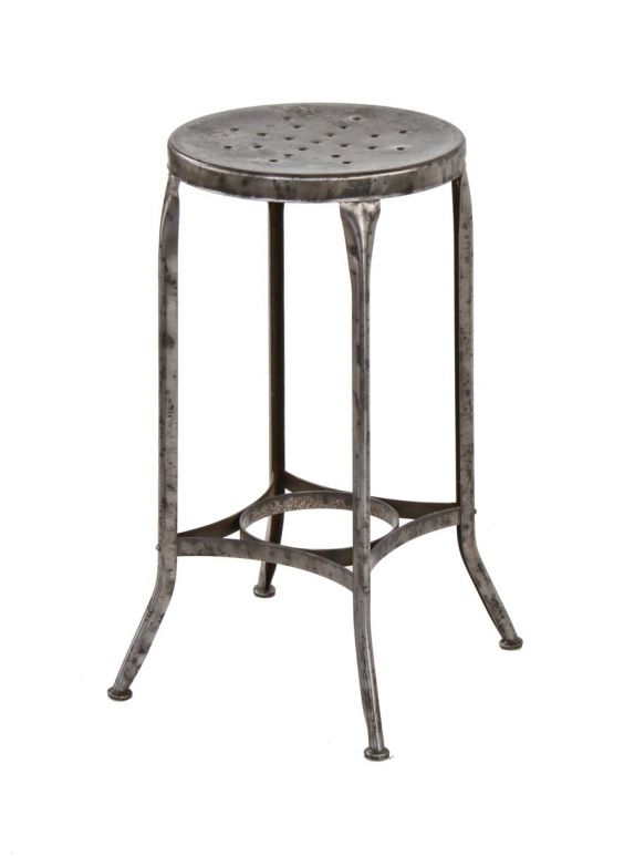 unique american antique industrial "uhl art steel" pressed and folded heavy gauge steel toledo factory stool with perforated seat