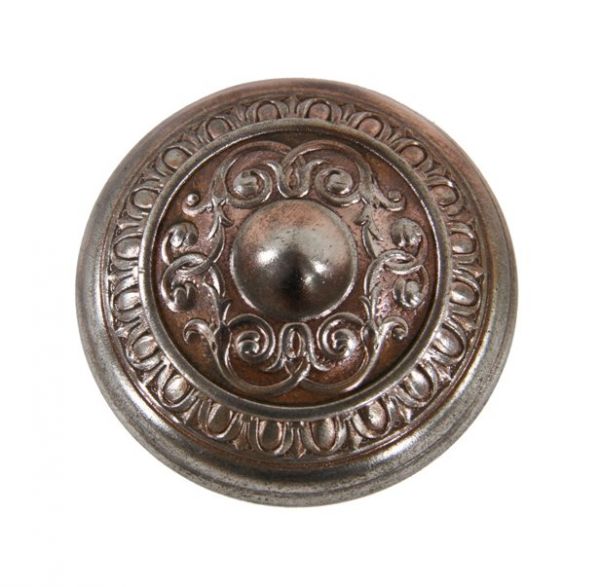 early 20th century original copper-plated ornamental wrought steel "mantua" pattern interior residential doorknob with egg & dart border
