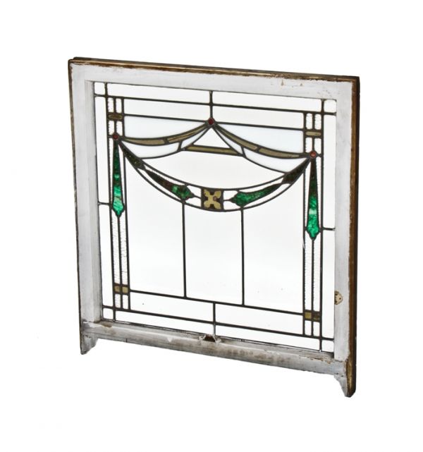 original and intact early 20th century american arts & crafts or craftsman style art glass interior residential window with sash frame