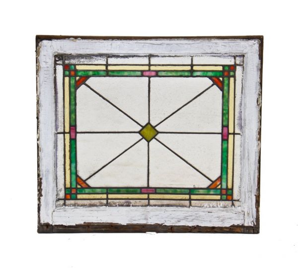 distinctive early 1920's american prairie school style leaded art glass interior chicago bungalow casement window with centrally located slag glass diamond