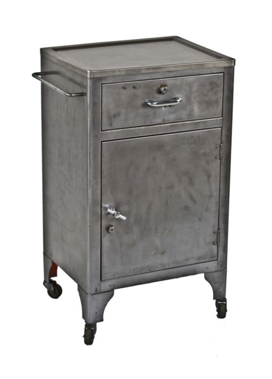 two of two original and intact american antique medical mobile hospital supply cart comprised of refinished cold-rolled steel 