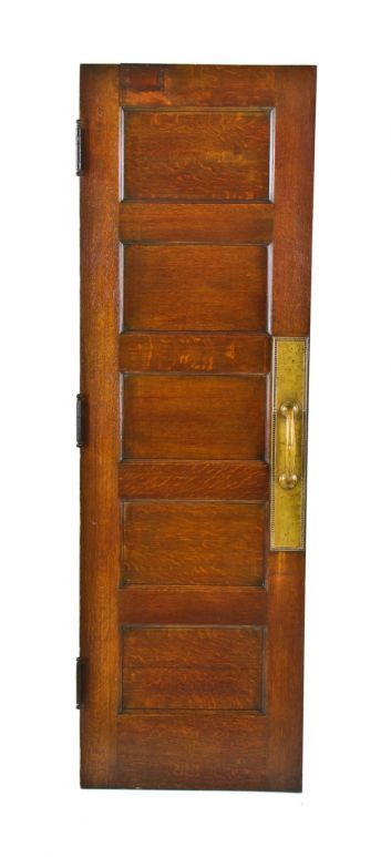 original 19th century american interior quartered oak wood five panel chicago athletic club building door with oversized beaded border pull
