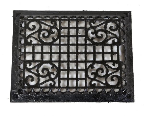 early 20th century ornamental black enameled cast iron interior residential flush mount heating register or grate 