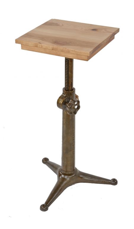 early 20th century telescoping "geneva table" grinder works stand with newly added hickory wood square-shaped top