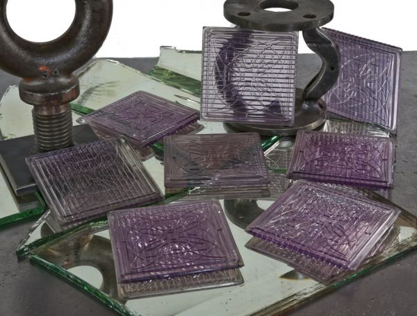 intact original early 20th century antique american patented sun-purple-tinted exterior frank lloyd wright designed luxfer glass tile lot