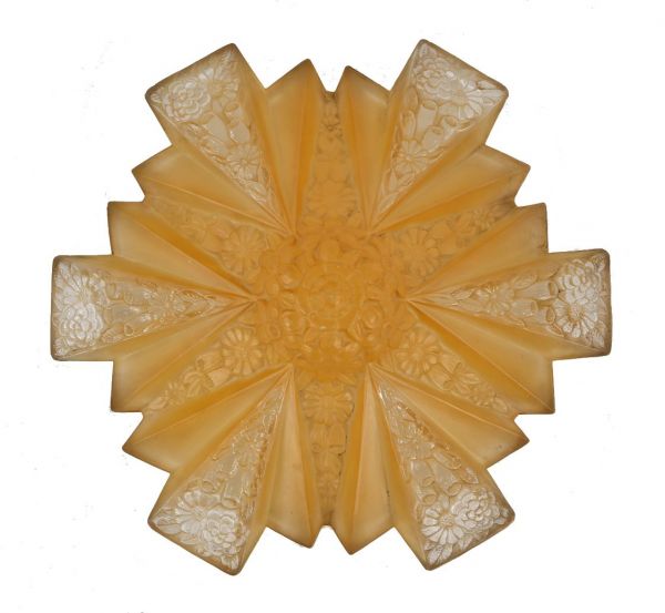rare american1930's art deco style "modernizer" pressed amber glass drop shade bearing floral motif