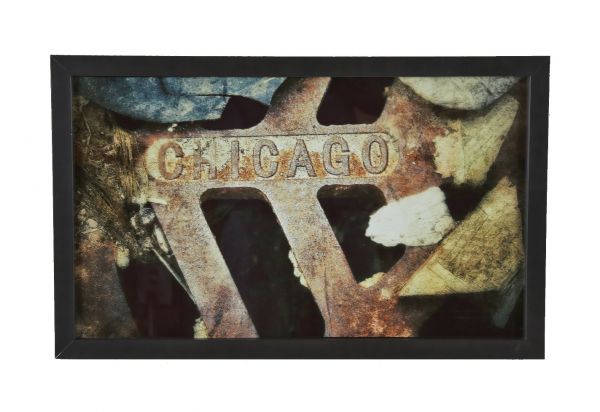 limited edition large format digital print entitled "chicago" with black enameled custom-built wood frame with clear plate glass
