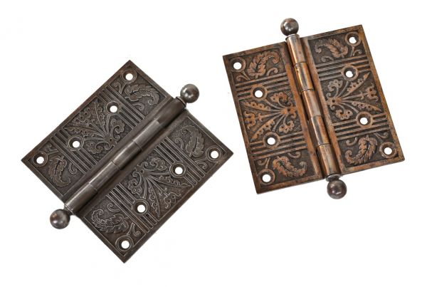 pair of 19th century antique american interior residential chicago graystone ball finial hinges comprised of cast iron