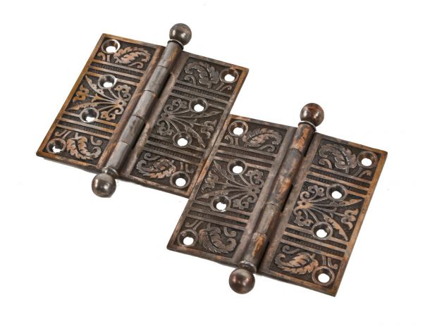 c. 1890's fully functional antique american ornamental cast iron residential passage door hinges with ball finials 