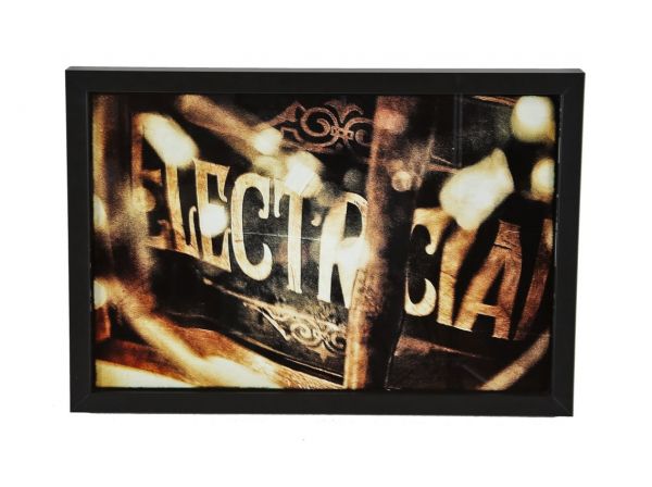limited edition large format digital print entitled "electrician" with black enameled custom-built wood frame with clear plate glass