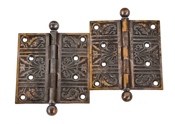 19th century refinished american antique american ornamental cast iron interior residential loose pin door hinges with floral morifs