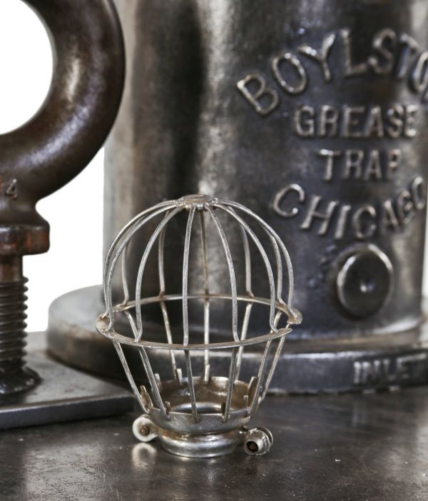 original c. 1920's "new old stock" diminutive american antique industrial "loxon" galvanized steel incandescent light bulb cage