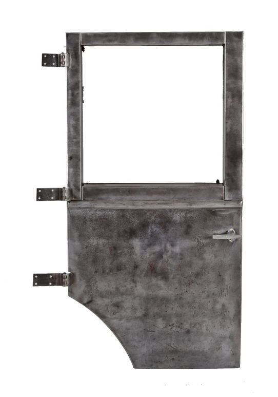 c. 1920's american antique industrial cold-rolled steel hinged ford automobile door with window opening and handle 