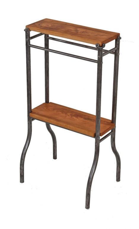 repurposed antique ameircan depression era c. 1930's medical "castle" small instrument sterilizer stand side table with newly added cherry wood shelves