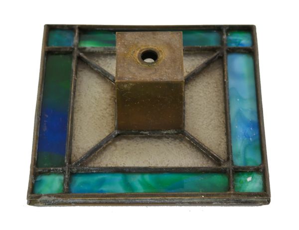 original c. early 20th century american prairie school style richly colored leaded art glass shade with patinated brass socket housing