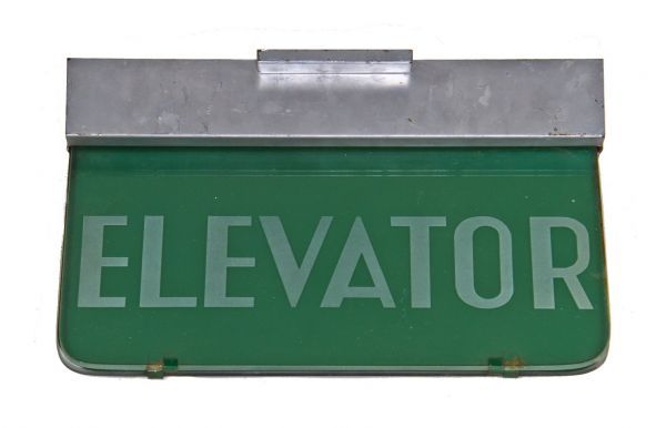 original c. 1940's american art deco style double-sided light etched "elevator" chicago commercial building lobby "edge glow" sign 