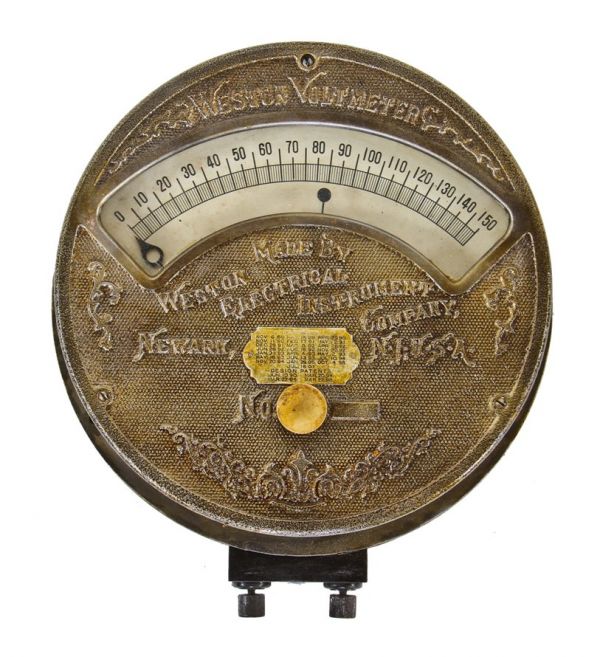 refinished c. early 20th century antique american ornamental cast iron flush mount commercial building switchboard weston voltmeter 