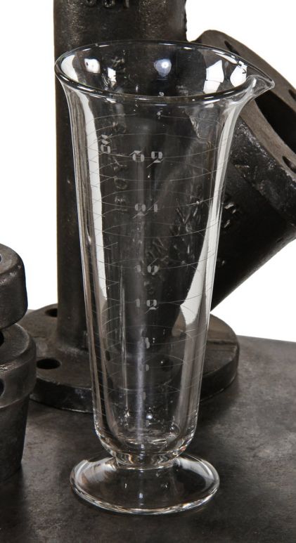 all original early 20th century antique american medical lightly etched glass druggists' conical-shaped measure with pedestal base