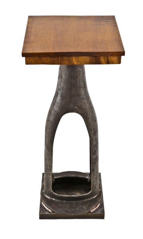 unusual early 20th century american industrial repurposed drilling machine freestanding cast iron base with newly added varnished ash wood top