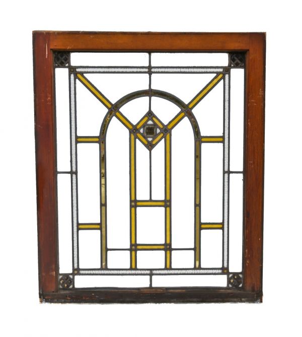 single american prairie school style strongly geometric interior residential chicago bungalow leaded art glass window with gold leaf sandwich glass accent