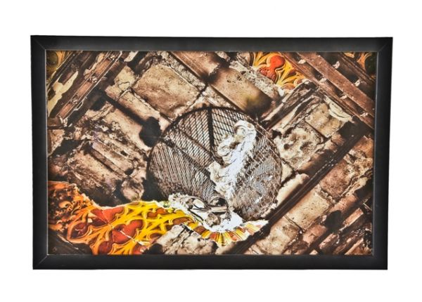 limited edition medium-sized digital print entitled "steel mesh cone" with black enameled custom-built wood frame with clear plate glass 