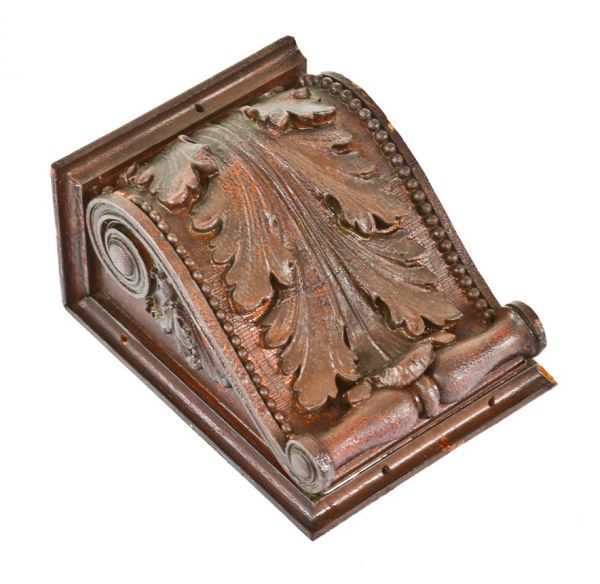 late 19th century original american antique victorian era ornamental diminutive interior residential oak wood corbel or bracket with neoclassical style gesso ornament