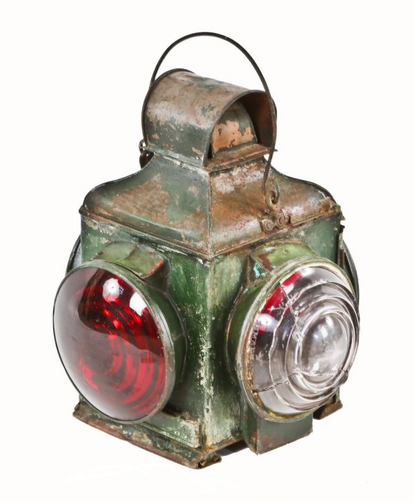 early 20th century all original antique american industrial "adlake" non-sweating railroad caboose tail or possibly cupola signal lantern with drop handle