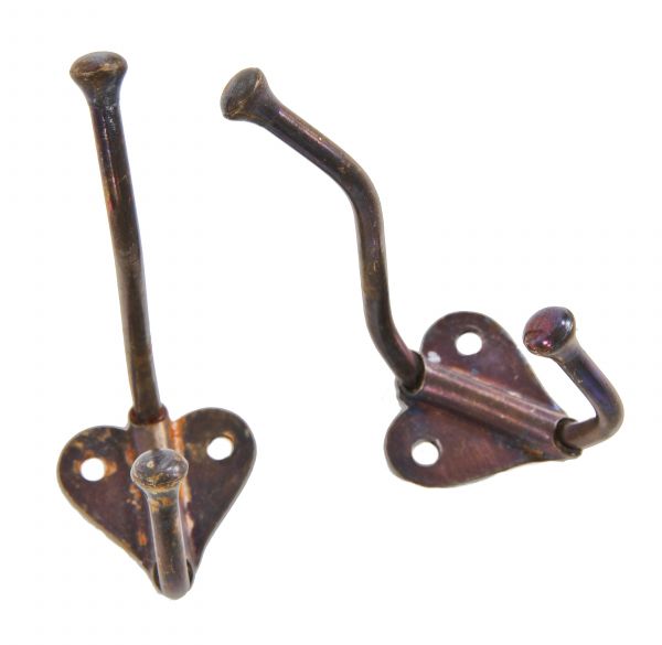 original c. 1920's antique american unornamented cast iron and wrought iron  flush mount interior residential copper-plated coat hooks with