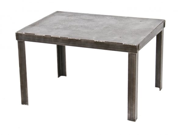repurposed original c. 1940's heavy duty resized american industrial brushed and sanded heavy gauge steel four-legged coffee table with all-welded joints