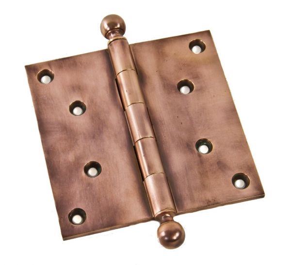 single original early 20th century antique american interior residential unornamented refinished cast bronze "vassar" loose pin door hinge with ball finials 