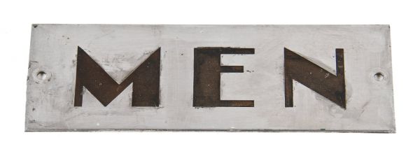 exceptional c. 1930's original american machine age single-sided heavy gauge steel palmolive building office floor lavatory door sign with incised lettering
