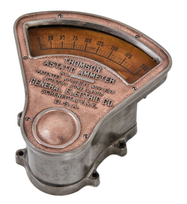 early 20th century new york city transit subway substation cast iron thomson astatic ammeter with a largely intact copper-plated finish on the front case