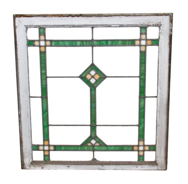 one of three matching original c. 1920's american antique chicago residential bungalow art glass windows with intact painted white wood sash frame