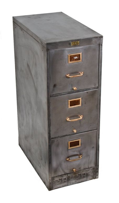 Tomaat Perth Stoffelijk overschot very well-built all original c. 1940's vintage american industrial  10-drawer "library bureau" brushed steel upright filing or storage cabinet  with pressed brass handles