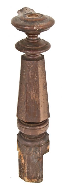 single original and largely intact c. 1870's chicago antique american solid walnut wood octagonal-shaped commercial building newel post with cap and rail 